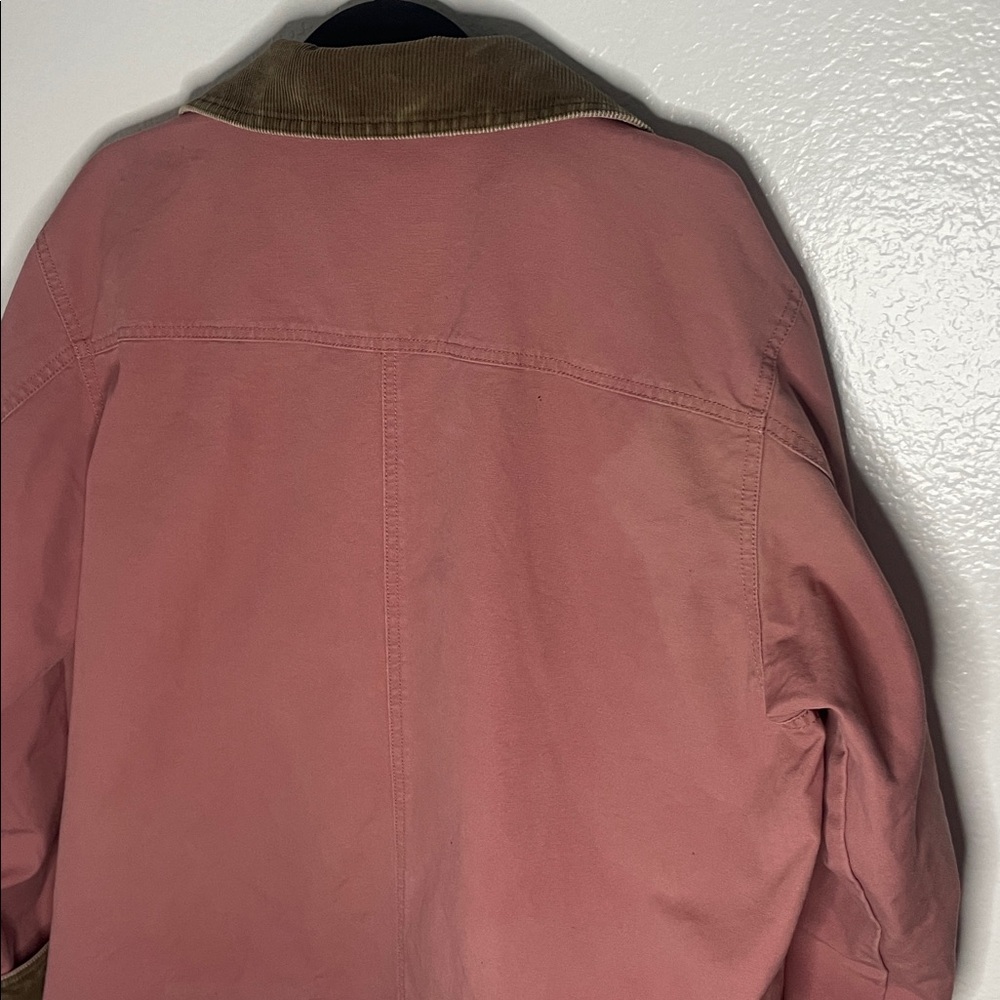 LL Bean Womens Barn Coat Flannel Lined XL Pink Brown Corduroy Trim Chore Field - Picture 8 of 9